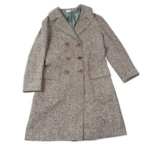 VTG Tweed Flecked Overcoat Top Coat Trench size 42R Double Breasted Wood Buttons